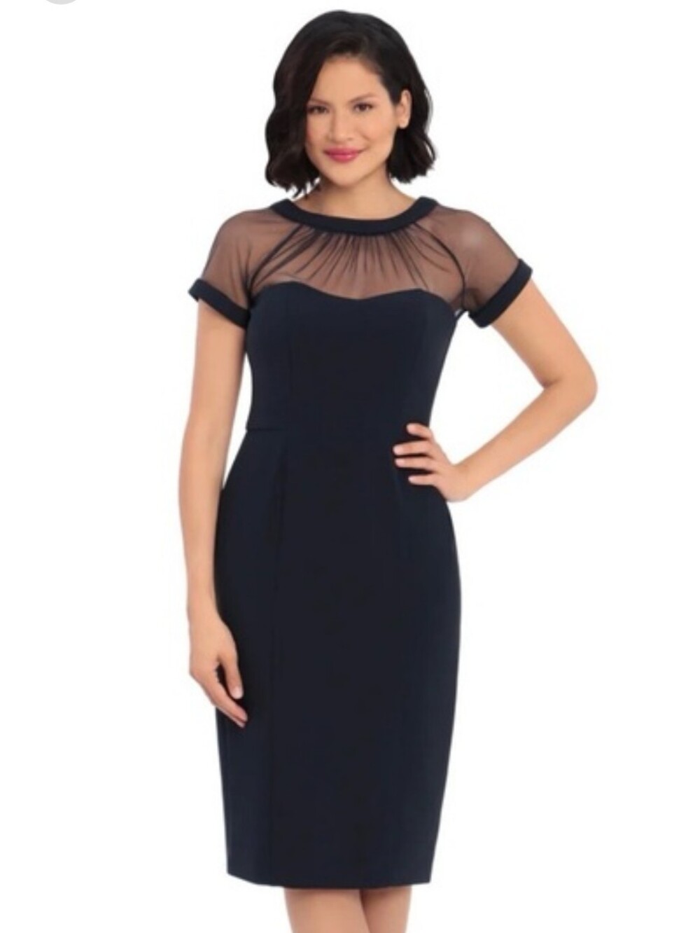 Maggy London Illusion Mesh Yoke Black Dress Size 8